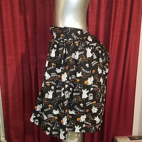 Halloween goth glitter skulls cheetah skirt circle handmade a line punk red diy - Picture 3 of 9